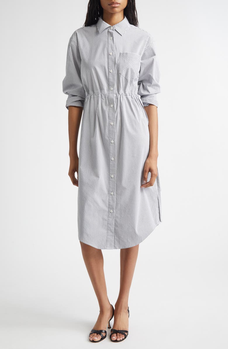 Derek Lam 10 Crosby Annalisa Long Sleeve Midi Shirtdress, Main, color, Grey/ White
