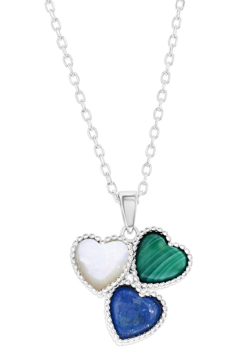 Sterling Silver Clustered Heart Pendant Necklace, Main, color, LAPIS/ MOP/ MALACHITE