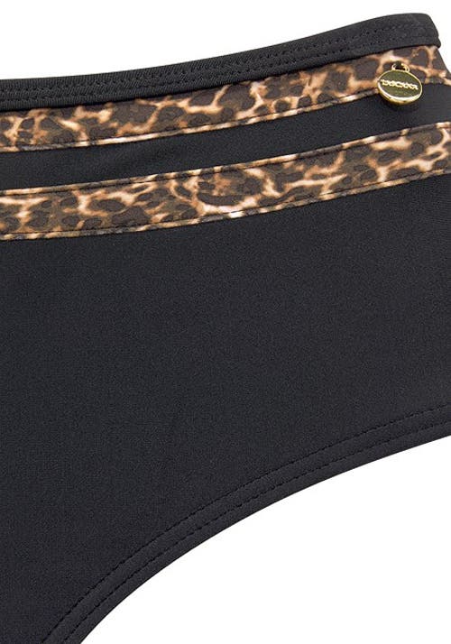 Lascana Leopard Trim Mid Rise Bikini Bottom In Black