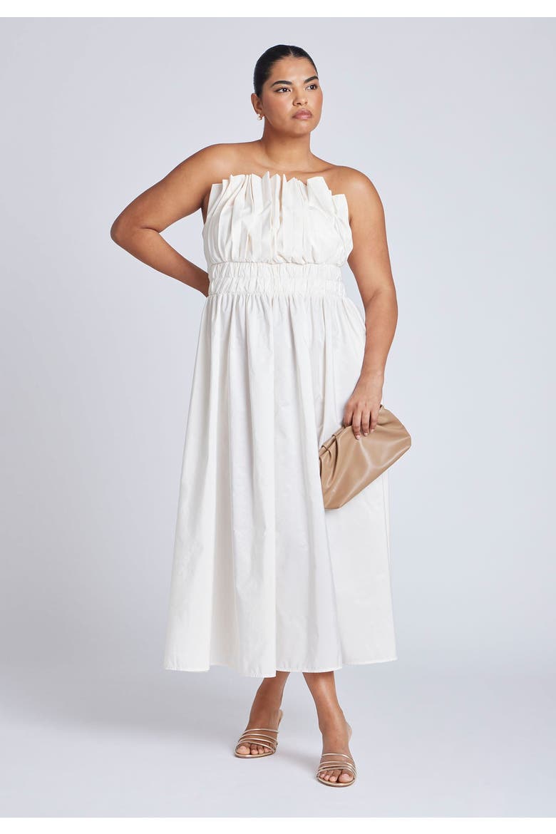 Pleated Ruffle Neckline Midi Dress, Alternate, color, NEUTRAL CREAM