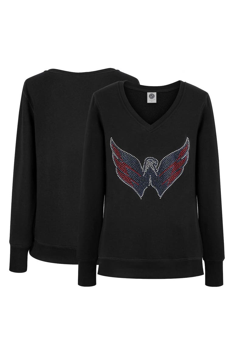 Women's Cuce Black Washington Capitals Rhinestone V-Neck Pullover Sweatshirt, Main, color, Black