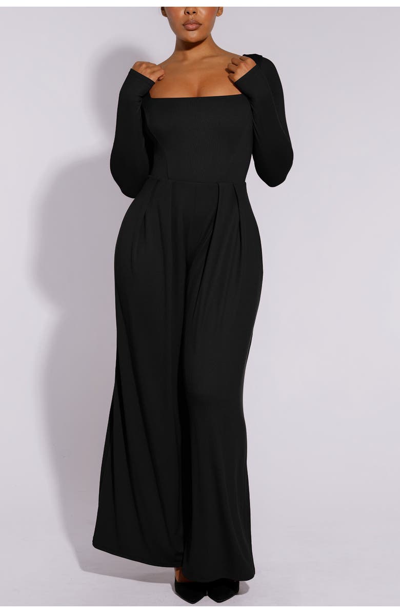 Shapellx Square Neckline Shaping Wide Leg Jumpsuit, Alternate, color, Black
