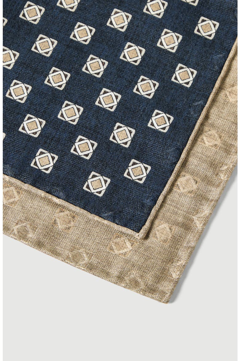 Silk geometric pattern pocket square, Alternate, color, Navy Blue
