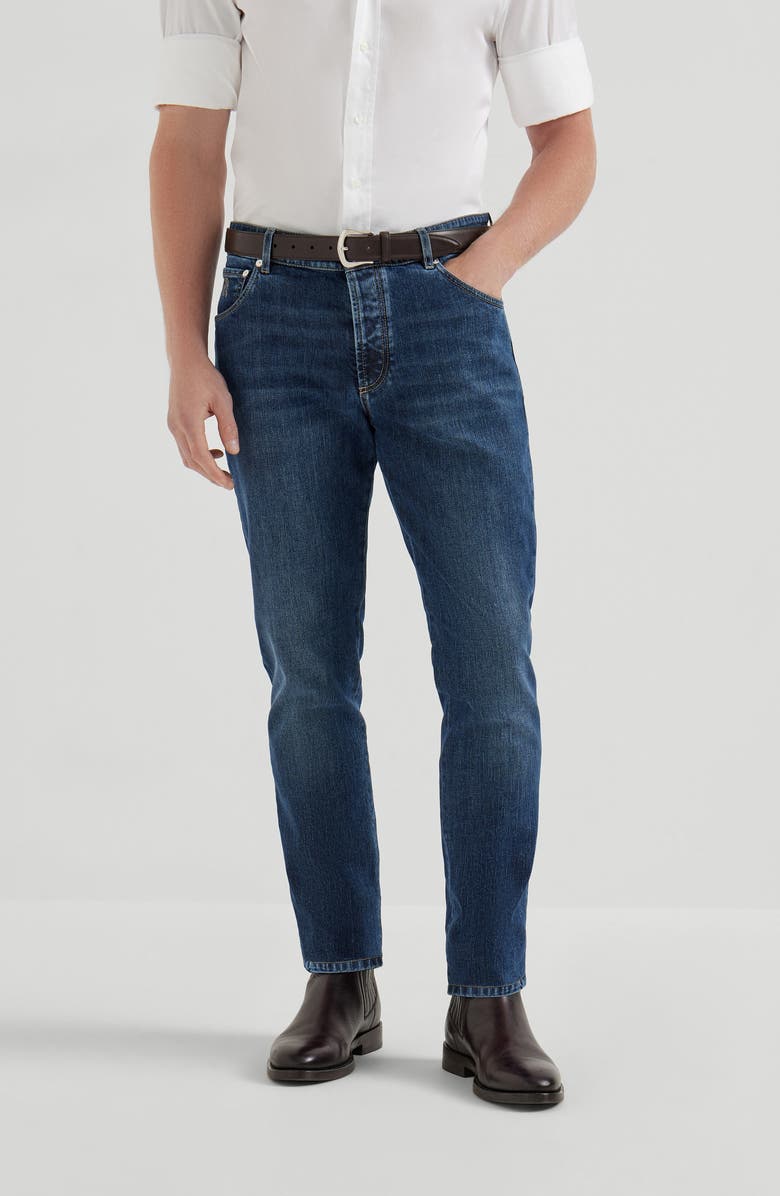 Brunello Cucinelli Slim fit five-pocket trousers, Alternate, color, Medium Denim