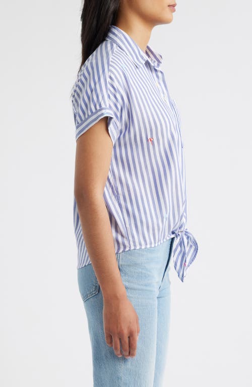 Beachlunchlounge Rosie Embroidered Tie Front Short Sleeve Button-up Shirt