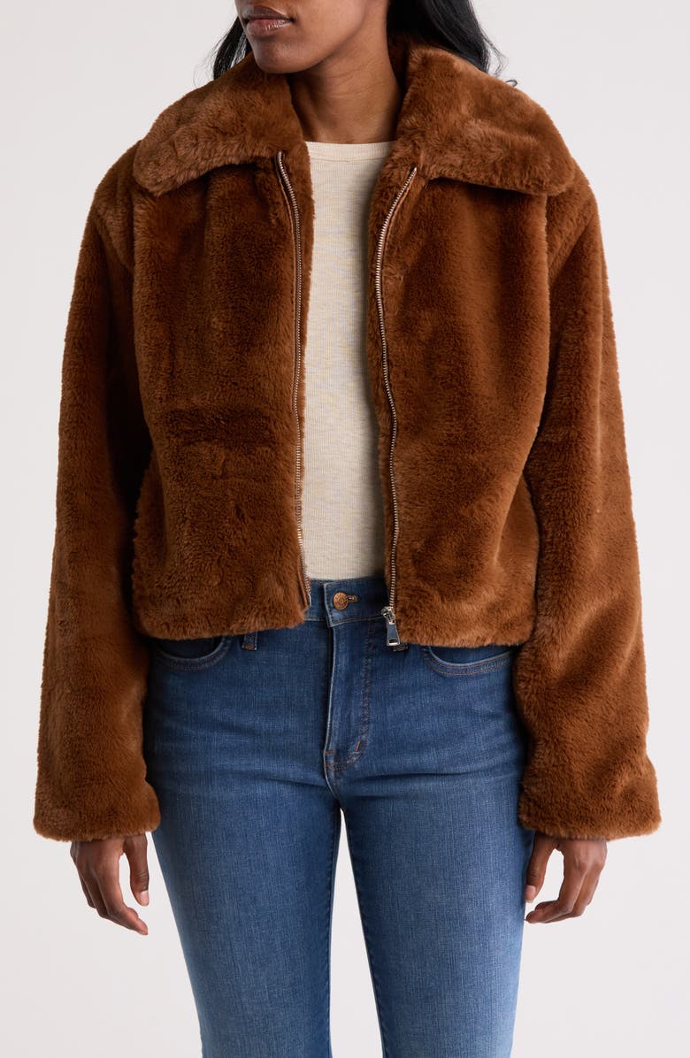 Steve Madden Faux Fur Crop Coat, Alternate, color, 
