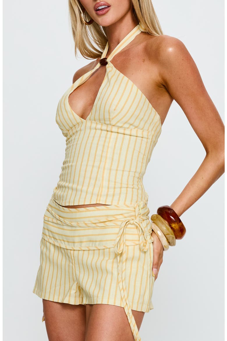 Electric Night Stripe Lace-Up Halter Top, Alternate, color, YELLOW STRIPE