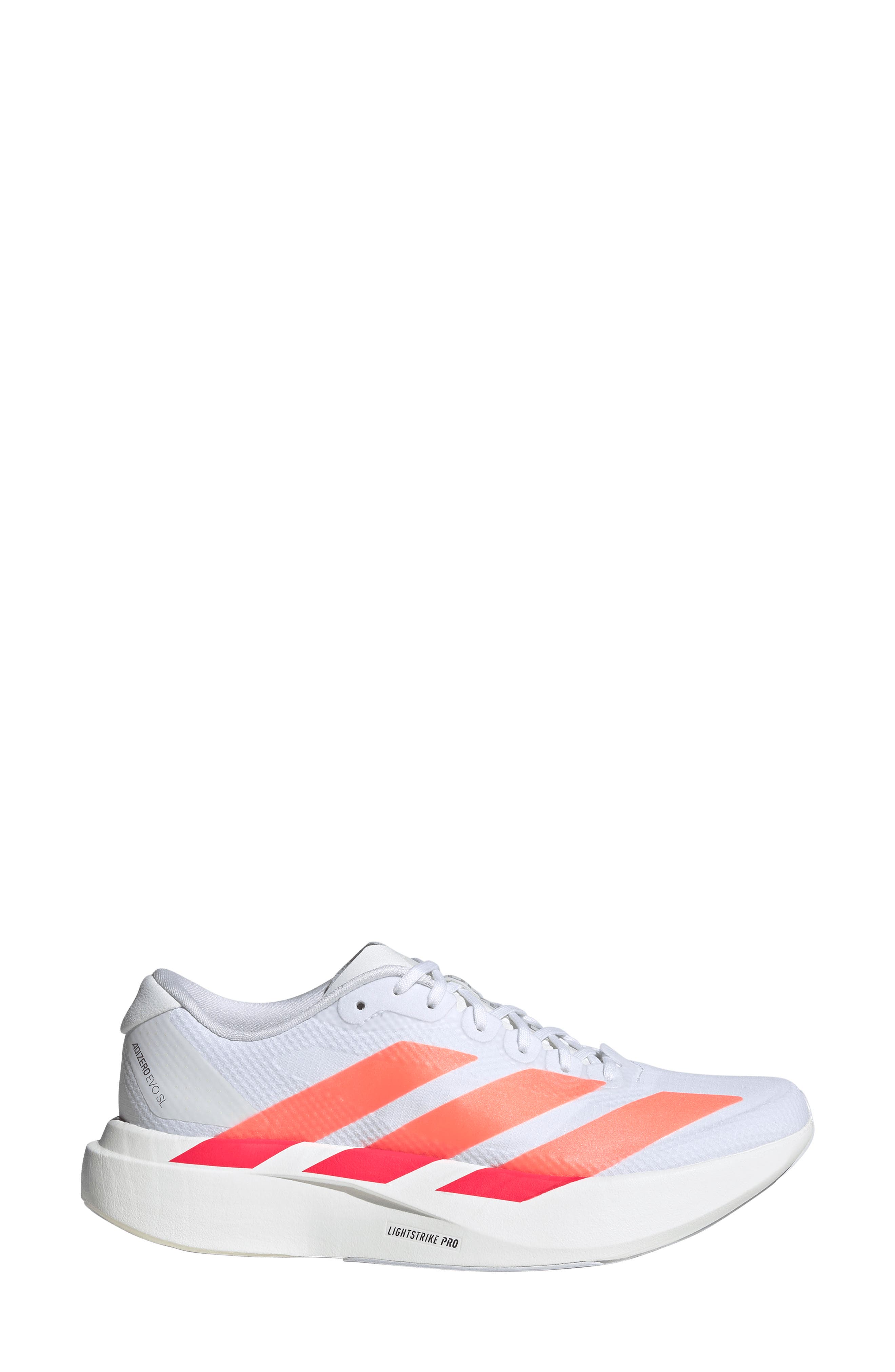 Adizero Evo SL Running Shoe, Alternate, color, WHITE/ ORANGE/ LUCID RED