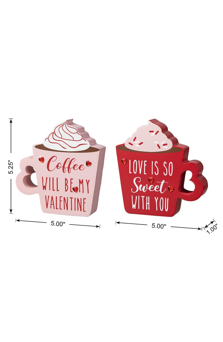 Glitzhome Set of 2 Wooden Valentine's Coffee Cup Table Decor, Alternate, color, Red