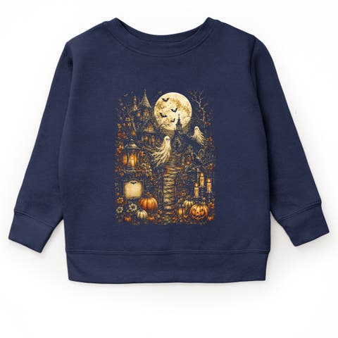 Halloween House and Moon Youth Graphic Sweatshirt