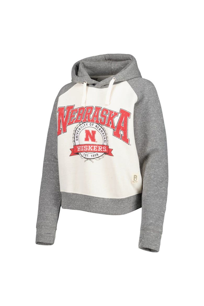 Women's Pressbox Cream/Heather Gray Nebraska Huskers Cody Tri-Bend Raglan Pullover Hoodie, Alternate, color, White