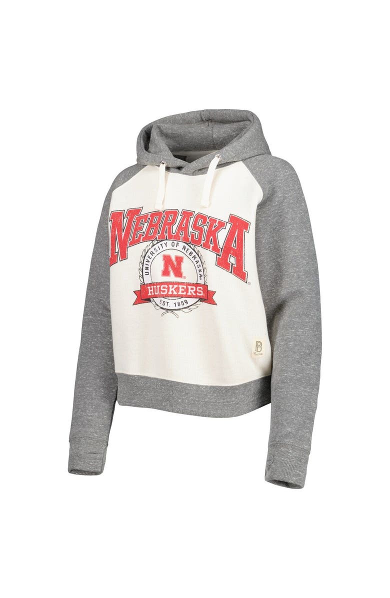 PRESSBOX Women's Pressbox Cream/Heather Gray Nebraska Huskers Cody Tri-Bend Raglan Pullover Hoodie, Alternate, color,