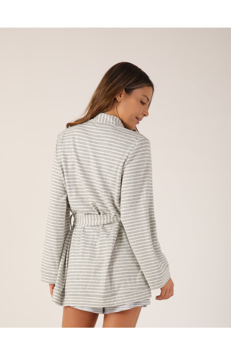 SoftFlex Cloud Fleece Robe, Alternate, color, Heather Grey/White Stripe Robe