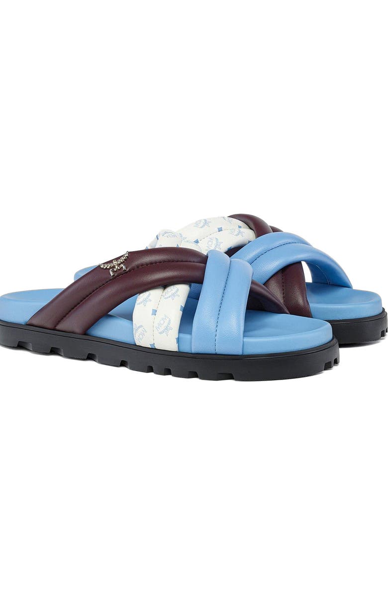 MCM Monogram Cross Sandals in Lamb Leather, Main, color, Winetasting