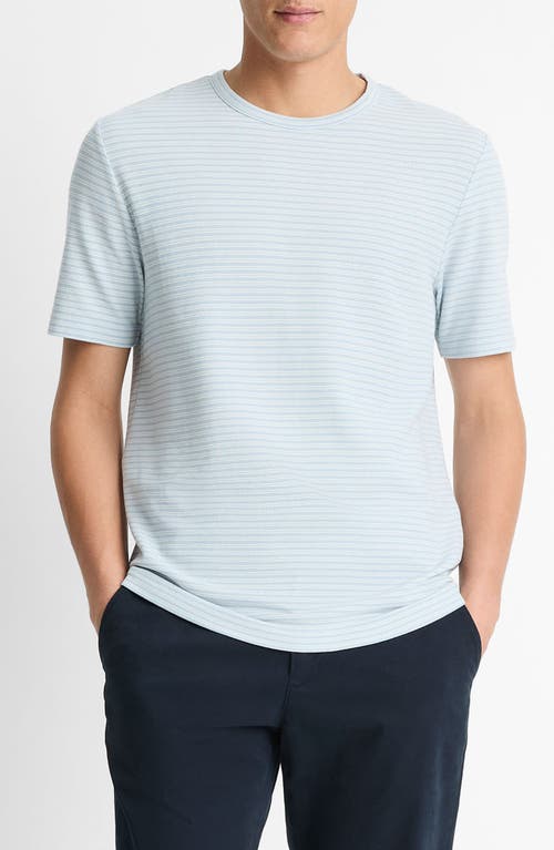 Vince Stripe Pima Cotton Piqué T-shirt In Playa Blue/natural