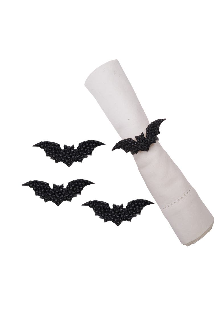 Halloween Bats Set of 4 Napkin Rings, Main, color, Black