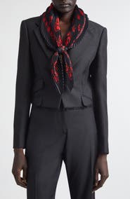 McQueen Classic Skull Print Pleated Silk Square Scarf