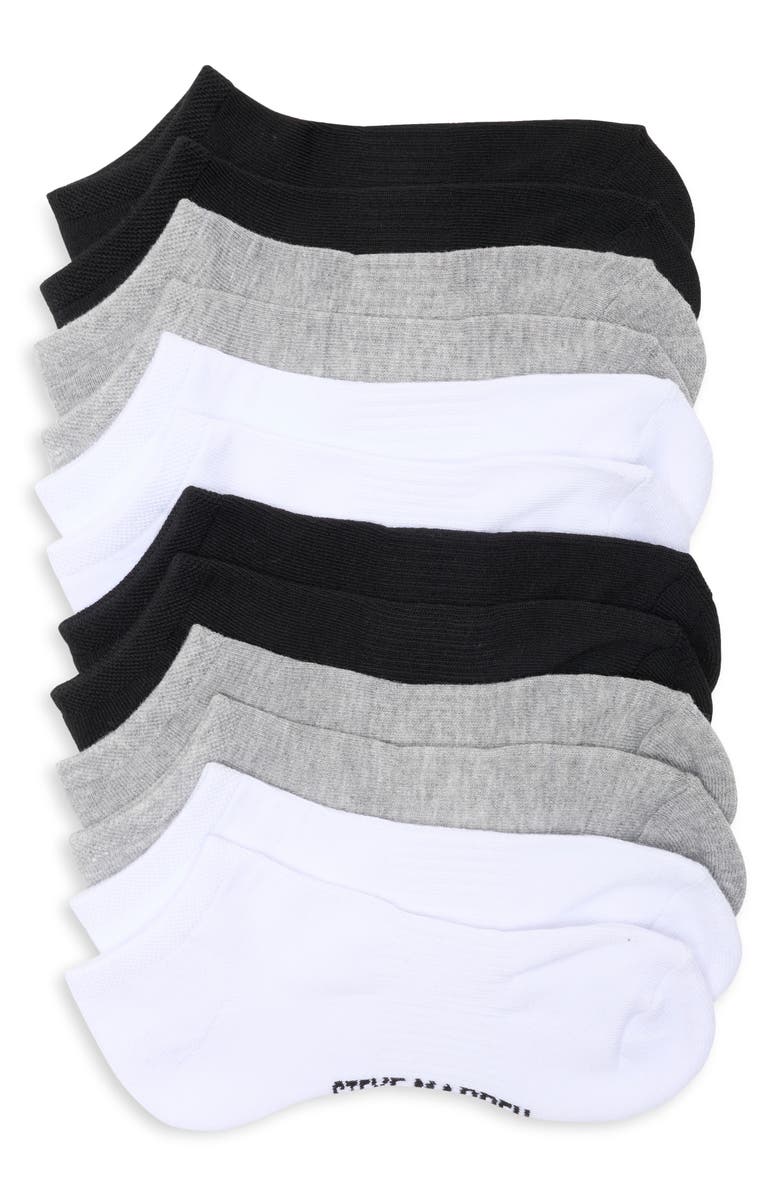 Steve Madden 6-Pack Solid Ribbed Arch Low Cut Socks, Main, color, White/ Grey/ Black