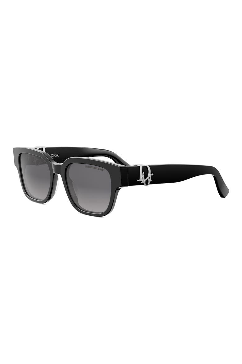 'DiorOblique S1I 53mm Square Sunglasses, Alternate, color, SHINY BLACK / GRADIENT SMOKE
