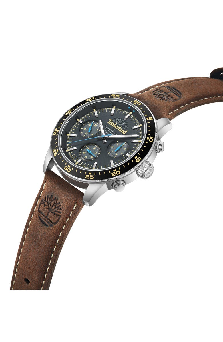Timberland Parkman Multifunction Chronograph Leather Strap Watch, 44mm, Alternate, color, Dark Brown