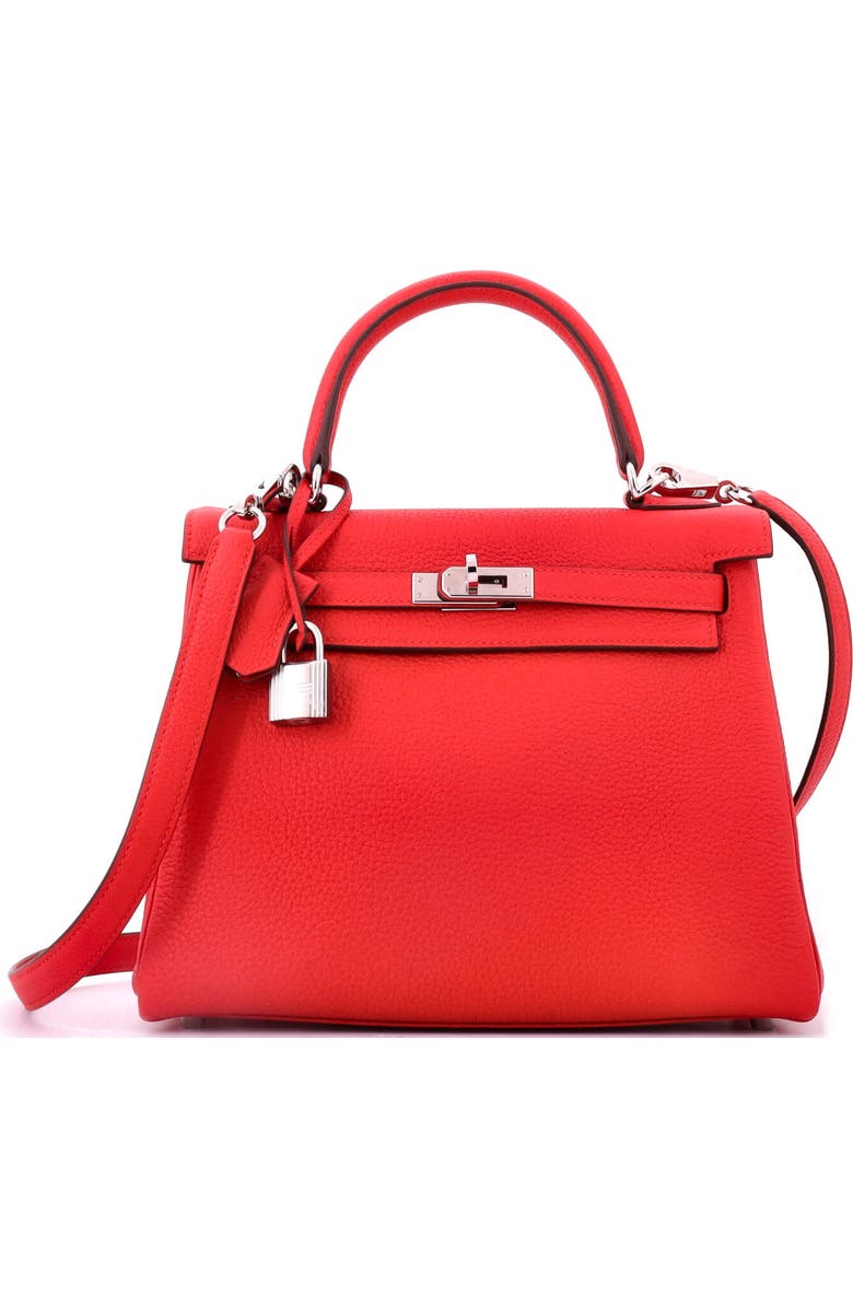 Pre-Owned Hermes Kelly Handbag Red Togo with Palladium Hardware 25, Main, color, Rouge De Coeur
