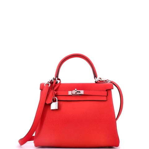 Kelly Handbag Red Togo with Palladium Hardware 25