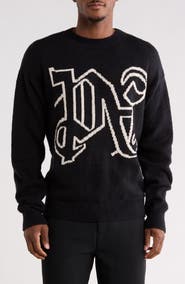 Palm Angels Logo Monogram Intarsia Knit Sweater