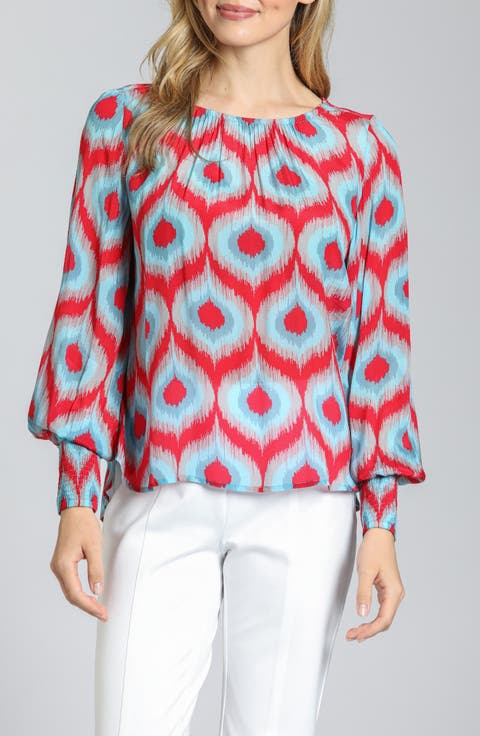 Ikat Print Blouson Sleeve Top