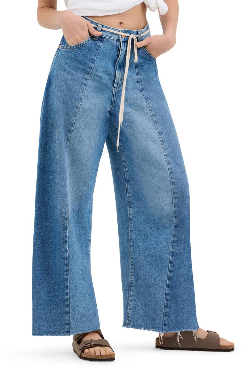 Wrangler Cowboy Frayed High Waist Barrel Jeans, Main, color, Together Again