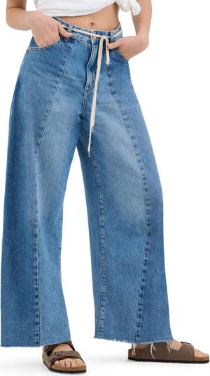 Cowboy Frayed High Waist Barrel Jeans