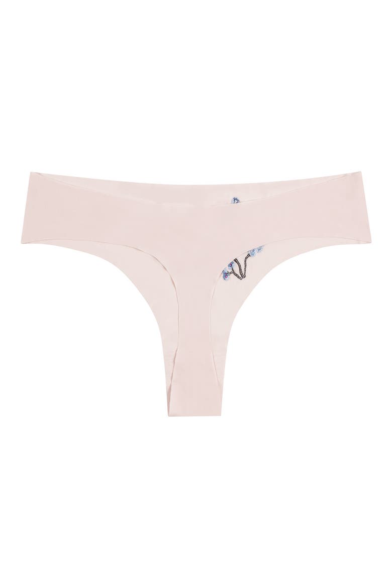 Soft Seamless Thong with Embroidery, Alternate, color, ROSE QUARTZ