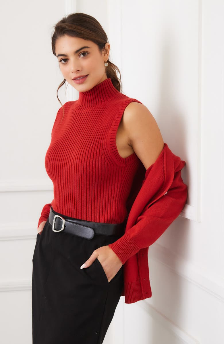Karen Kane Sleeveless Mock Neck Sweater, Alternate, color, Tomato Red
