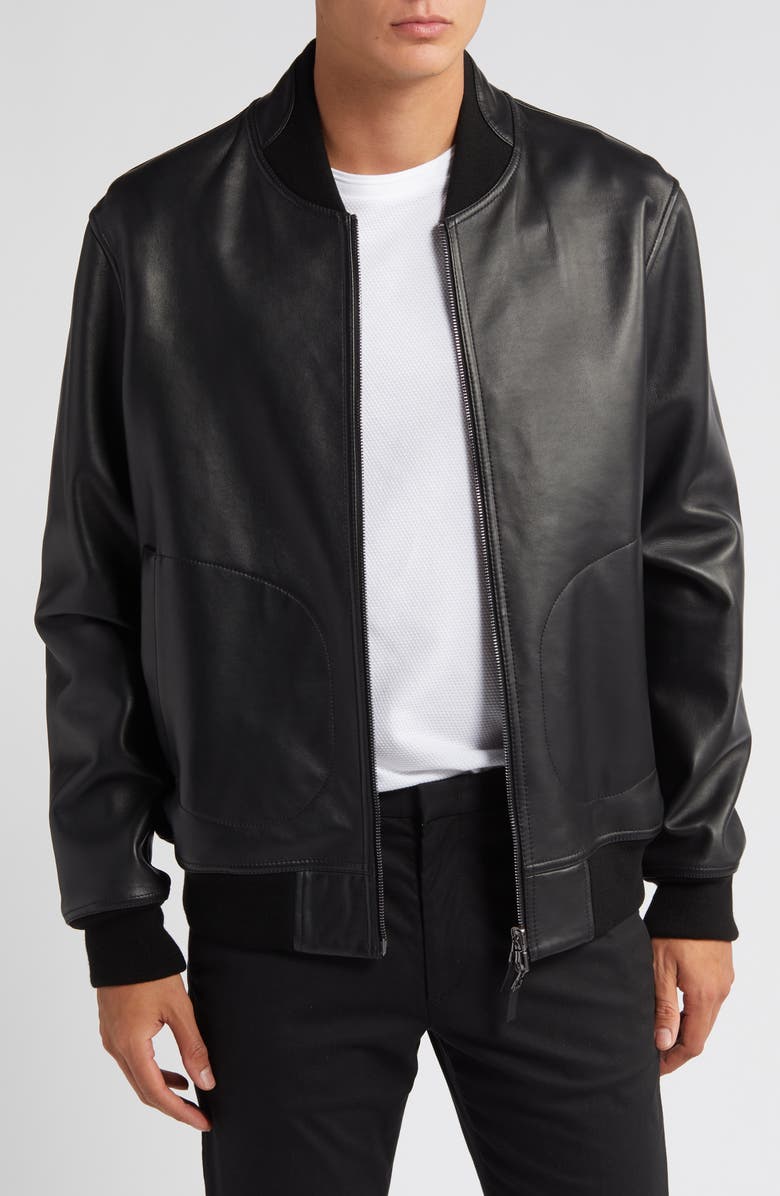 Emporio Armani Leather Bomber Jacket, Main, color, 