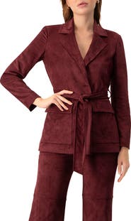 IVONNE Faux-Suede Blazer with Waist Tie
