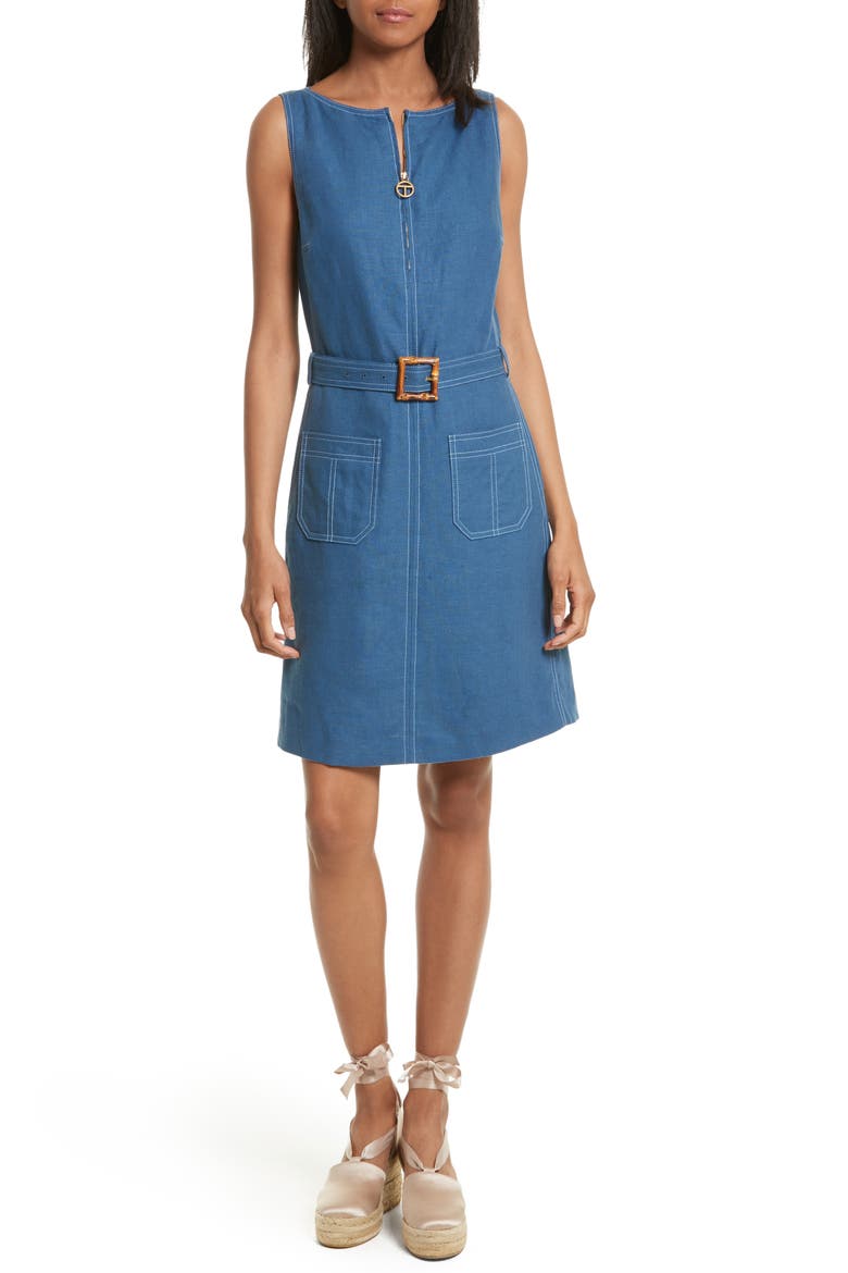 Nadia Linen A-Line Dress, Main, color, INDIA INDIGO