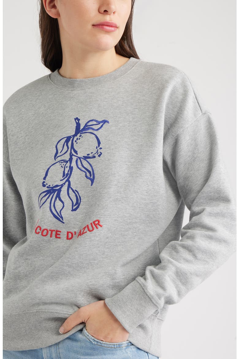 Embroidered Lemon Azur Graphic Sweatshirt, Alternate, color, GREY HEATHER LEMON GRAPHIC