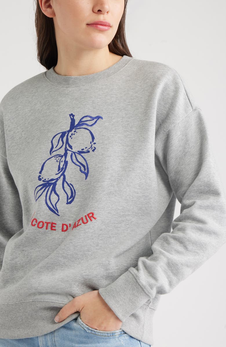 Caslon<sup>®</sup> Embroidered Lemon Azur Graphic Sweatshirt, Alternate, color, Grey Heather Lemon Graphic