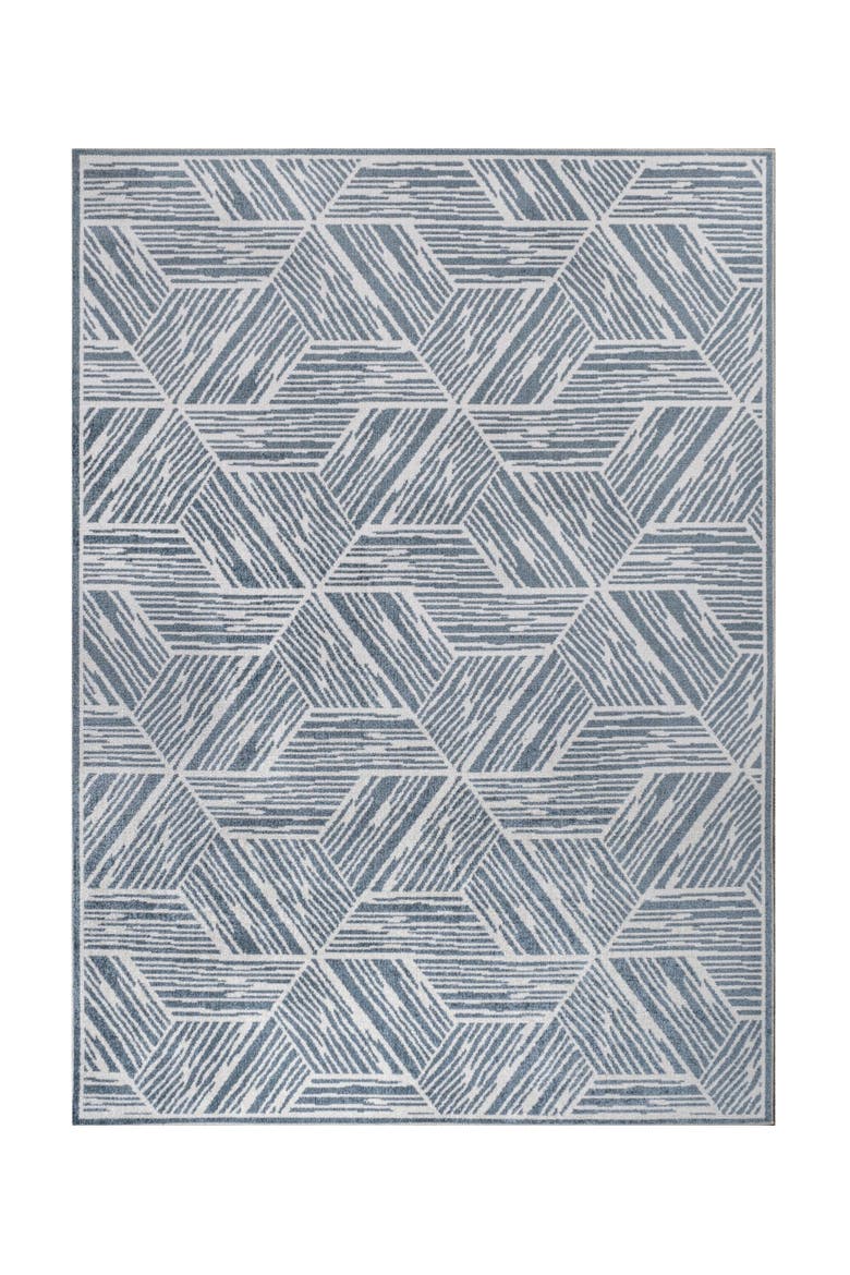 Vector Modern Coastal Geometric Machine-Washable Area Rug, Main, color, Blue/Cream