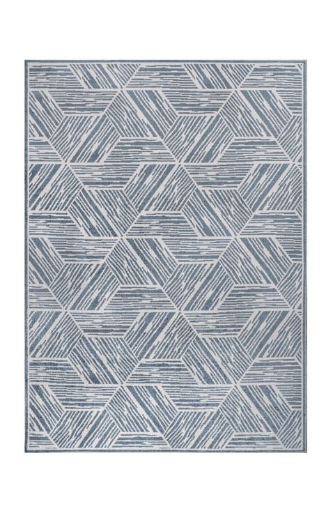 Vector Modern Coastal Geometric Machine-Washable Area Rug
