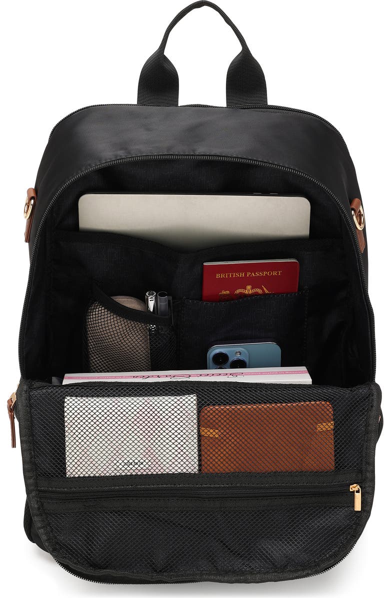 ELLE Luxe Journey 18L Twill and Vegan Leather Backpack, Alternate, color, Black