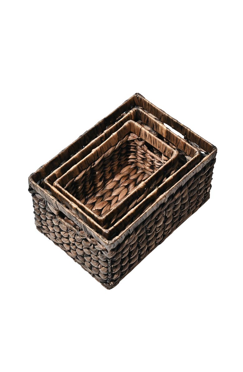 HAPPIMESS Hayden Bohemian Cottage Handwoven Hyacinth Rectangular Nesting Baskets with Handles,, Alternate, color, Brown