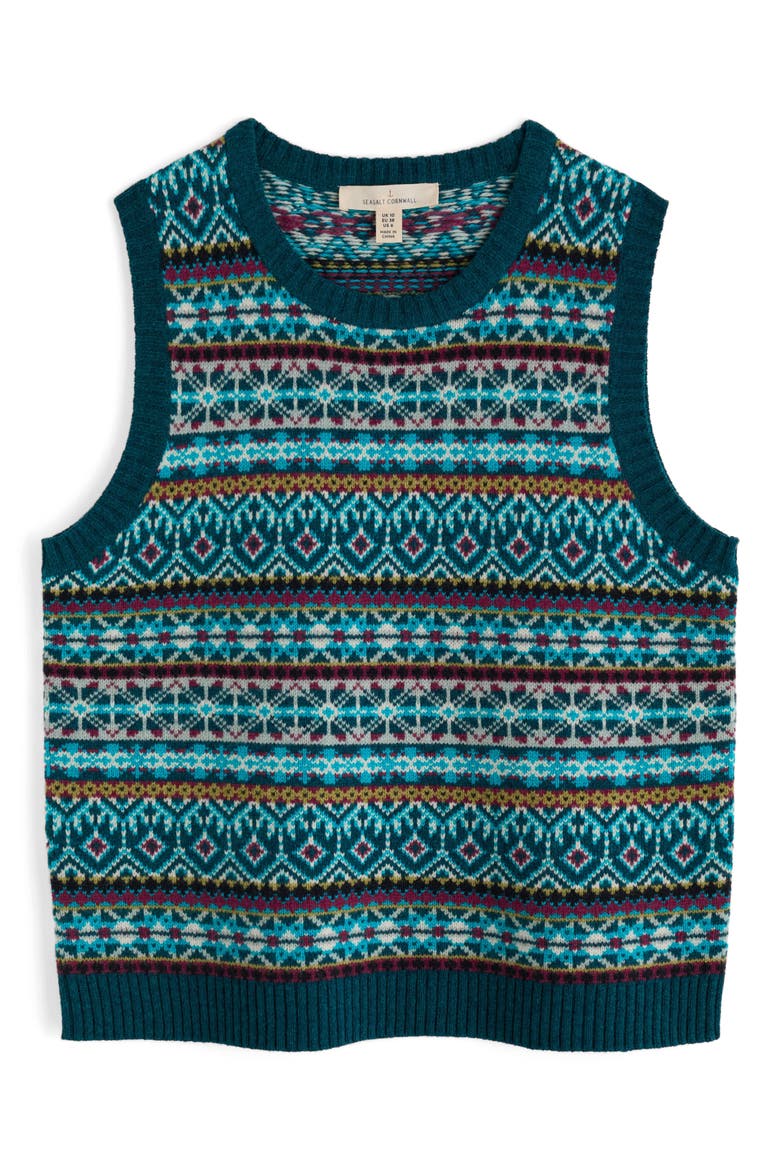 Percella Cove Fair Isle Merino Wool Blend Sweater Vest, Alternate, color, KNIT OPEN GARDEN MULTI