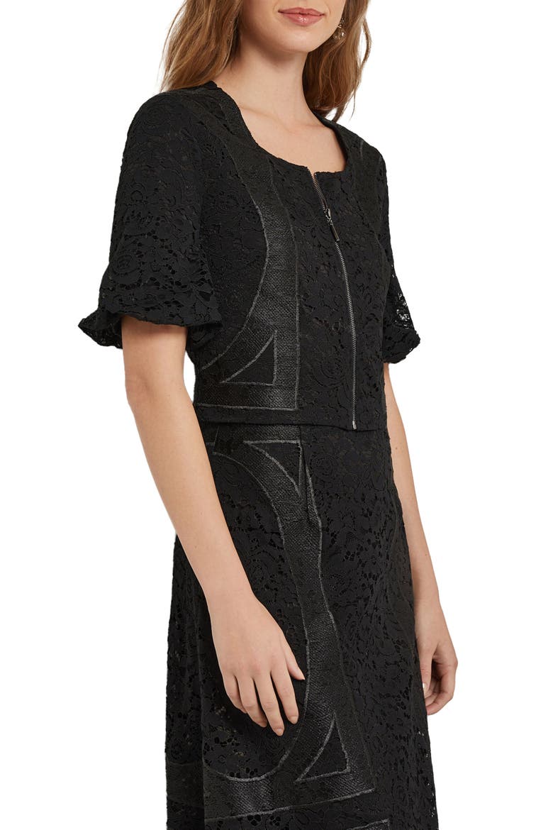 Lace Front Zip Top, Alternate, color, BLACK