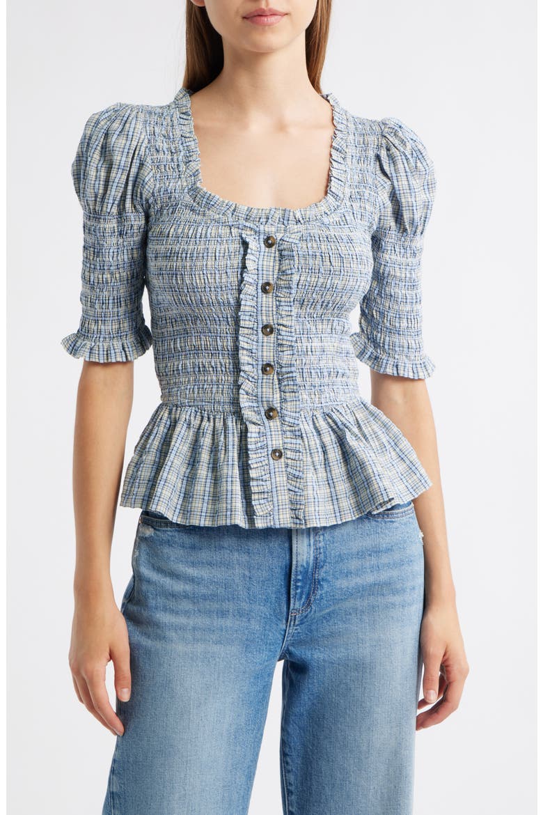 Mansi Smocked Organic Cotton Peplum Top, Main, color, CLOUDY