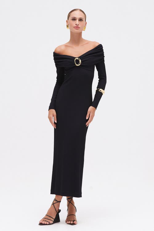 Patbo Grace Knit Draped Midi Dress In Black