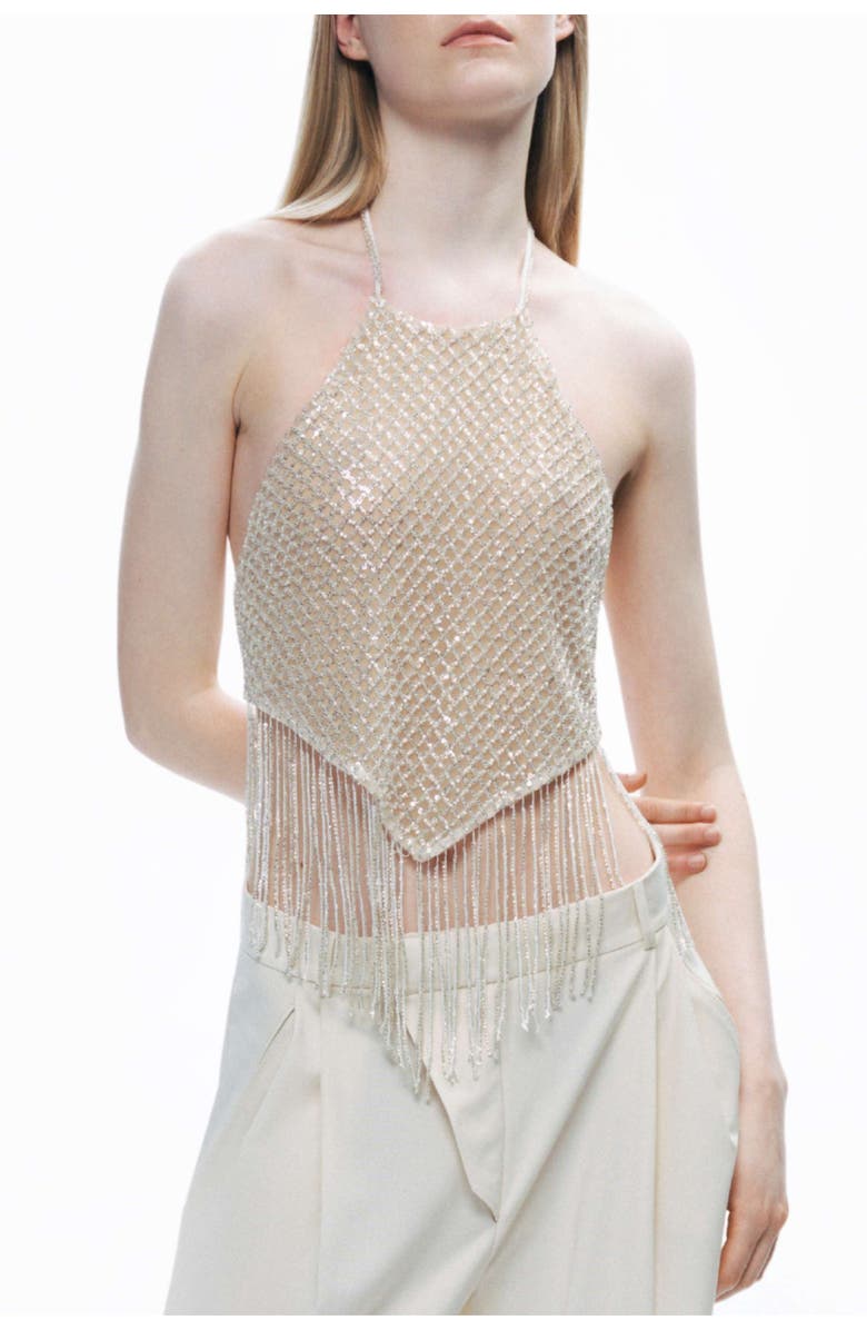 Nocturne Beaded Tassel Detailed Crop Top, Main, color, 