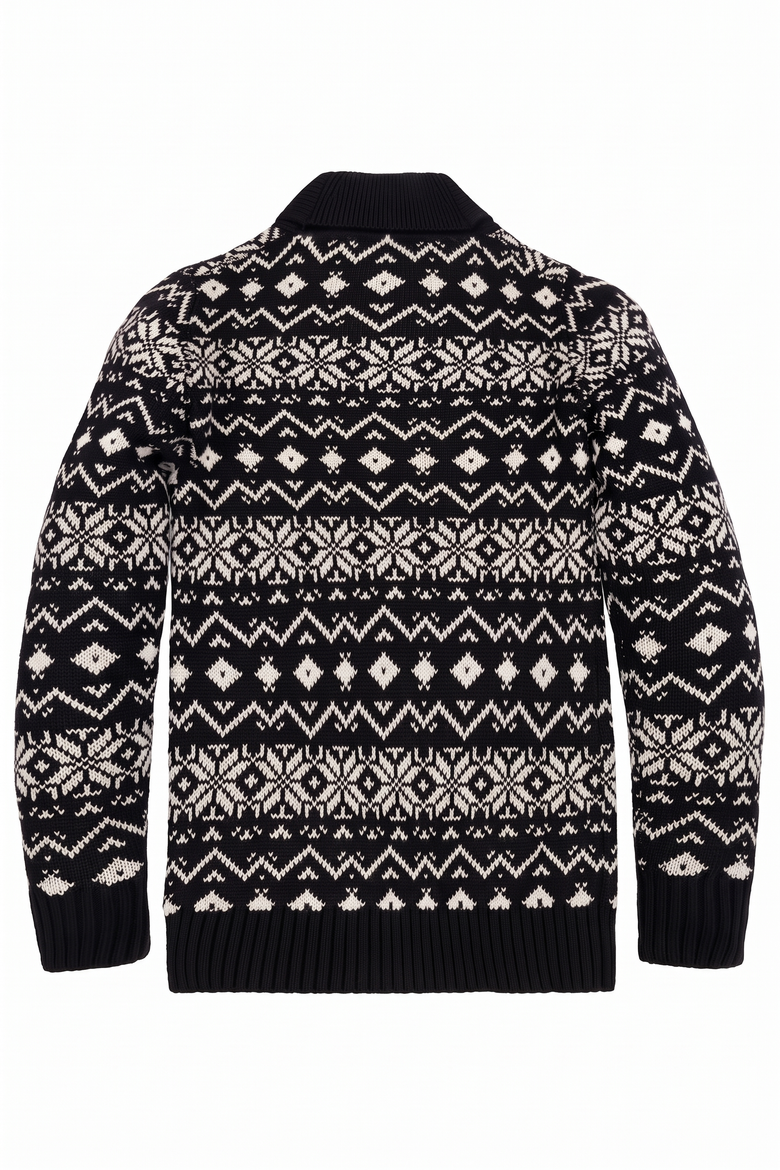 Kids' Organic Shawl Collar Sweater, Alternate, color, Black and White Fair Isle