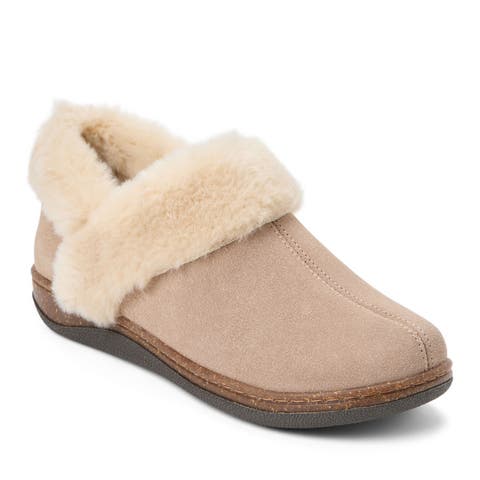 Suede Ankle Boot With Faux Fur Trim Slippers