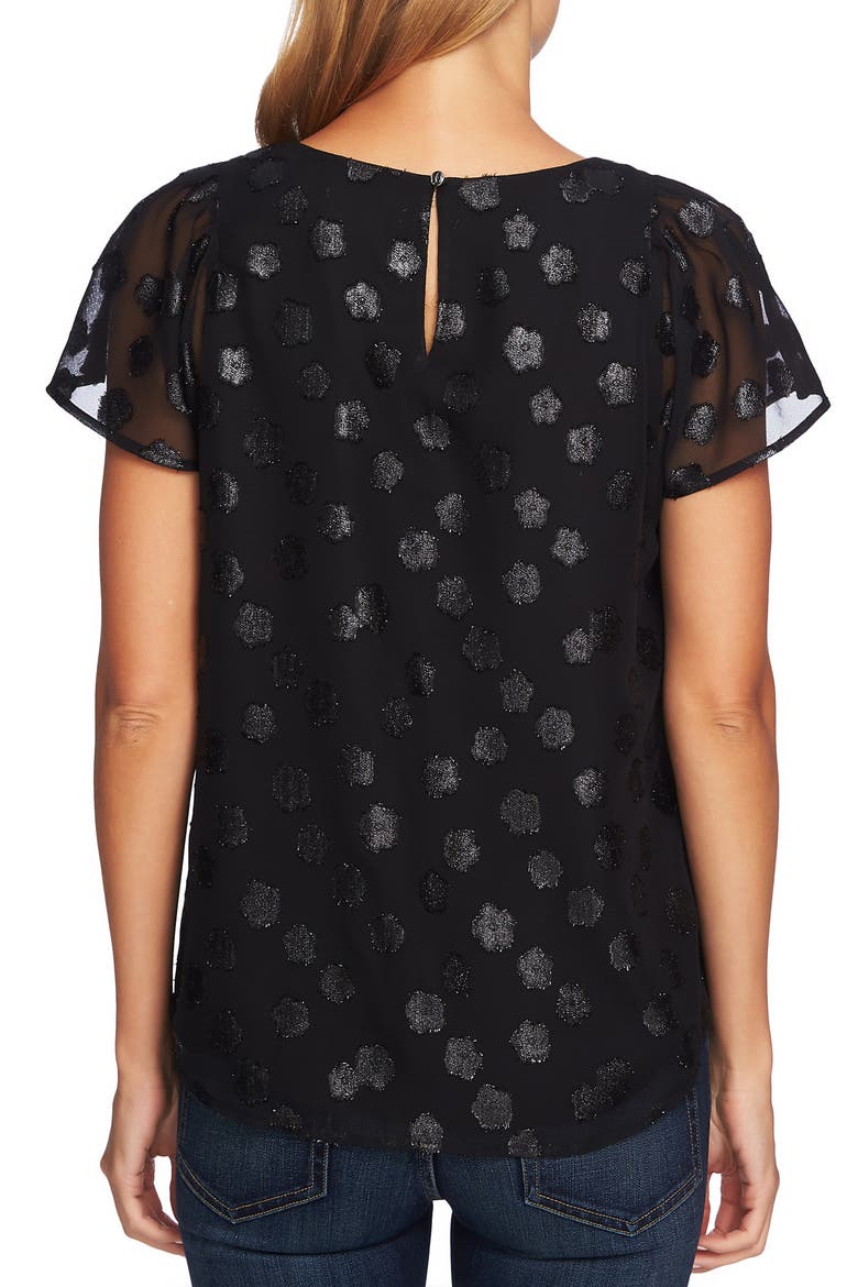 Jacquard Flutter Sleeve Blouse, Alternate, color, RICH BLACK