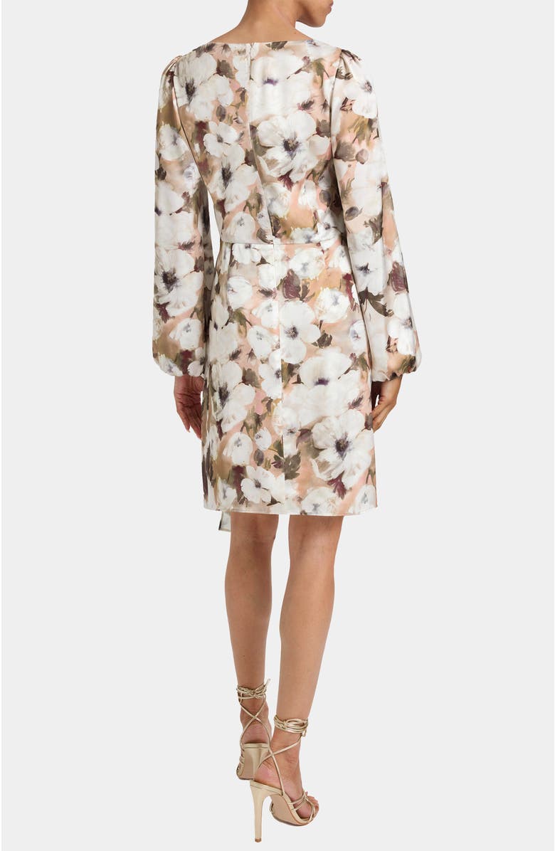 Santorelli Malia Long Sleeve Dress in Floral Georgette, Alternate, color, Peach Whip